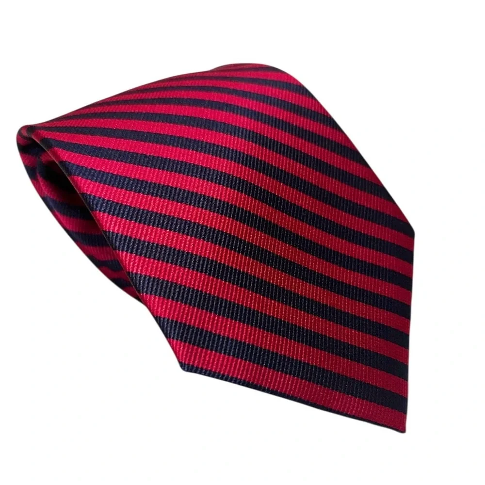 Umberto Bossi Mens Tie Repp Silk Red & Blue Striped Hand Made 59x3.5” Italy